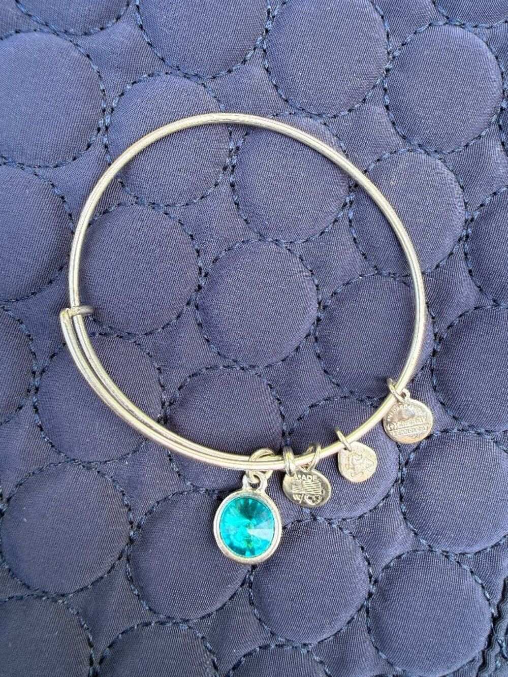 Alex and Ani Birthstone Charm Bangle Bracelet, Turquoise Crystal, Silver-Tone